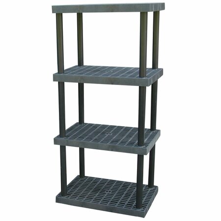VESTIL Plastic Shelving Unit, 4 Shelves, Black PBSS-3624-4